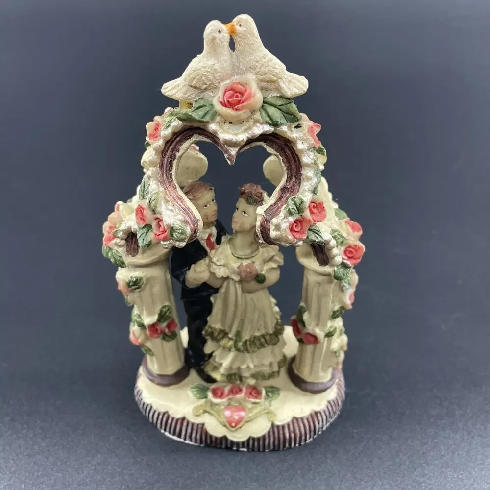 Vtg Arch Wedding Cake Topper Keepsake Bride Groom Roses Doves Hearts Antq Style